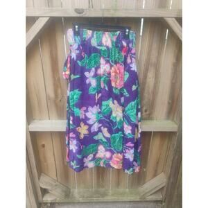 Vintage 90s Pretty & Pink Tropical Floral skirt Small Midi Boho Tropical Spring